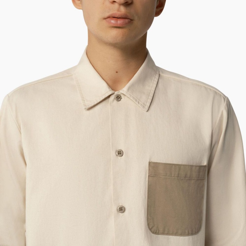 Beige Men's Dickies 1922 Long Sleeve Shirt | USI512673