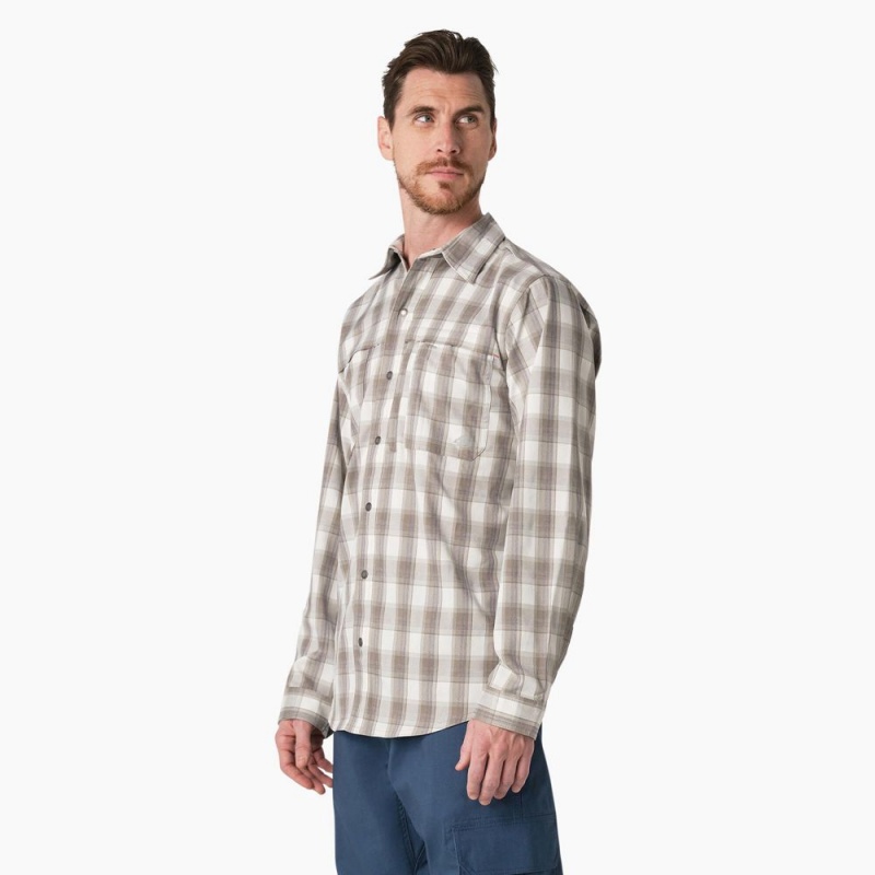 Beige Men's Dickies Cooling Long Sleeve Work Shirts | BVX582097