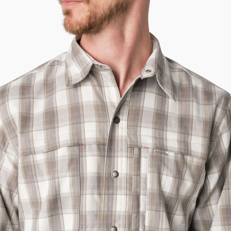 Beige Men's Dickies Cooling Long Sleeve Work Shirts | BVX582097