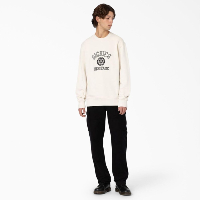 Beige Men's Dickies Oxford Graphic Sweatshirt | HBV189563