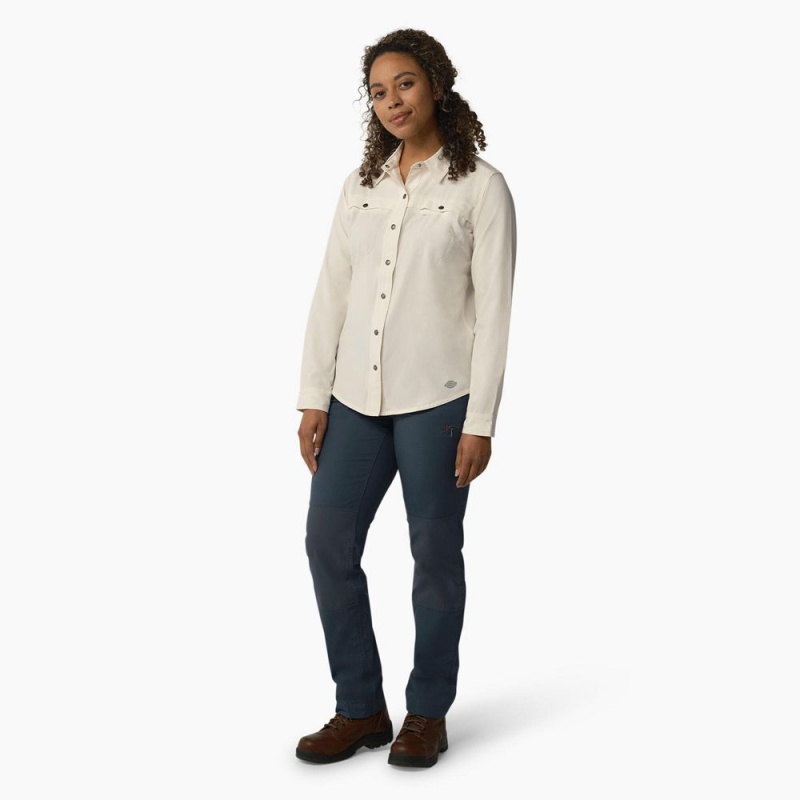 Beige Women's Dickies Cooling Roll-Tab Work Shirts | SDG098743