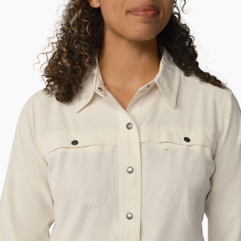 Beige Women's Dickies Cooling Roll-Tab Work Shirts | SDG098743