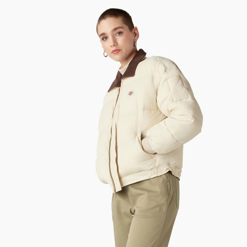 Beige Women's Dickies Overbrook Puffer Jacket | MFW053718