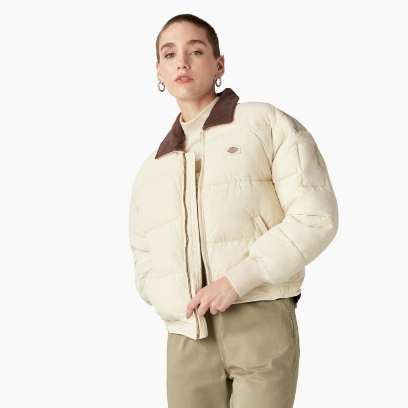 Beige Women\'s Dickies Overbrook Puffer Jacket | MFW053718