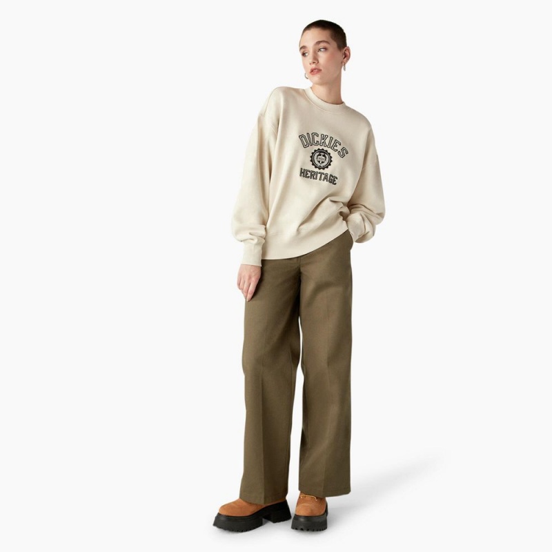 Beige Women's Dickies Oxford Sweatshirt | FDB014723