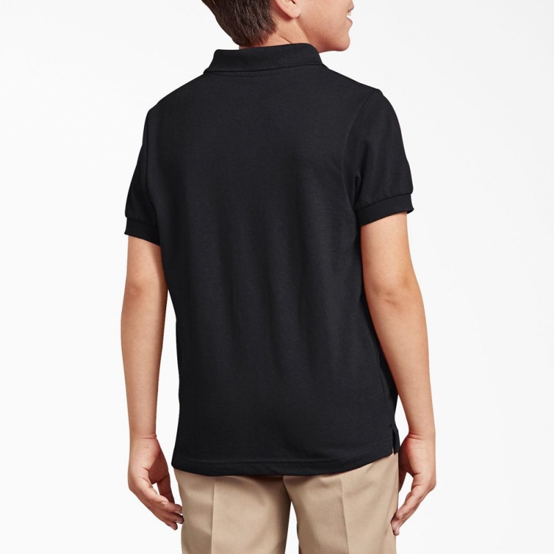 Black Kids' Dickies Piqué Short Sleeve Polo Shirt | OHL794805