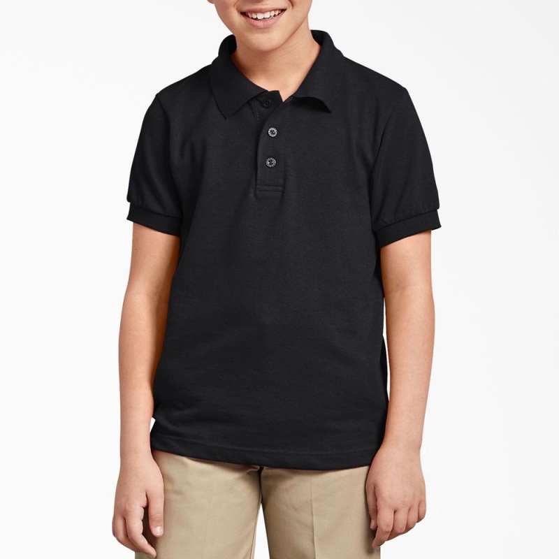 Black Kids\' Dickies Piqué Short Sleeve Polo Shirt | OHL794805