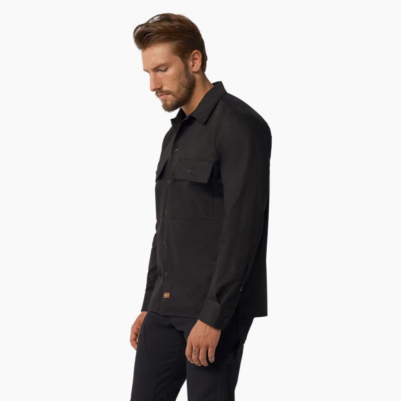 Black Men's Dickies 1922 Premium Twill Long Sleeve Shirt | IZD985204