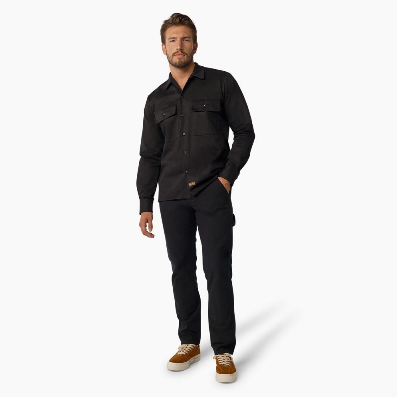 Black Men's Dickies 1922 Premium Twill Long Sleeve Shirt | IZD985204