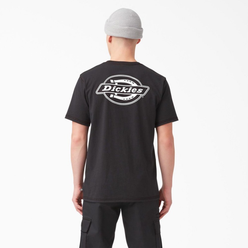 Black Men\'s Dickies Back Logo Graphic T-Shirt | IVS379460