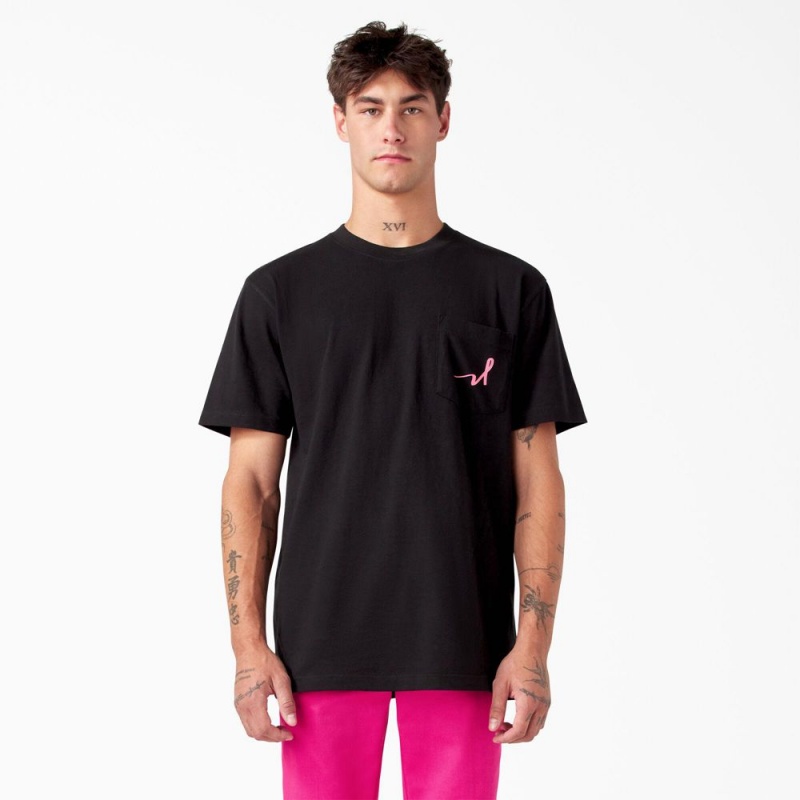 Black Men's Dickies Breast Cancer Awareness Heavyweight T-Shirt | FAL213095