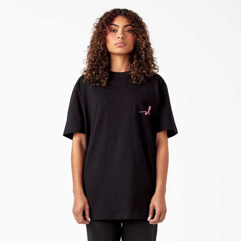 Black Men's Dickies Breast Cancer Awareness Heavyweight T-Shirt | FAL213095