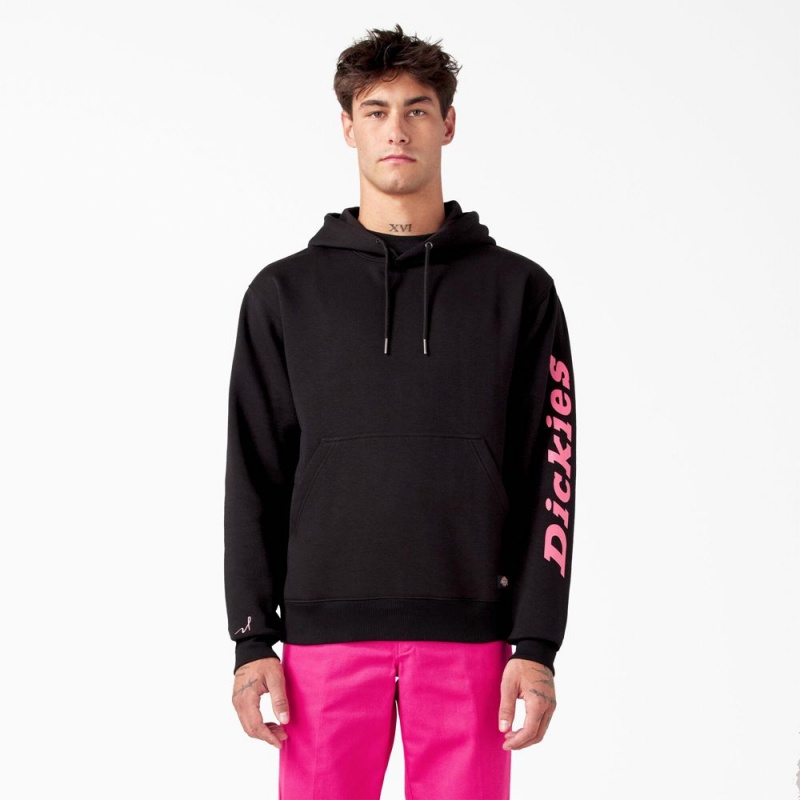 Black Men\'s Dickies Breast Cancer Awareness Logo Hoodie | VZA315609