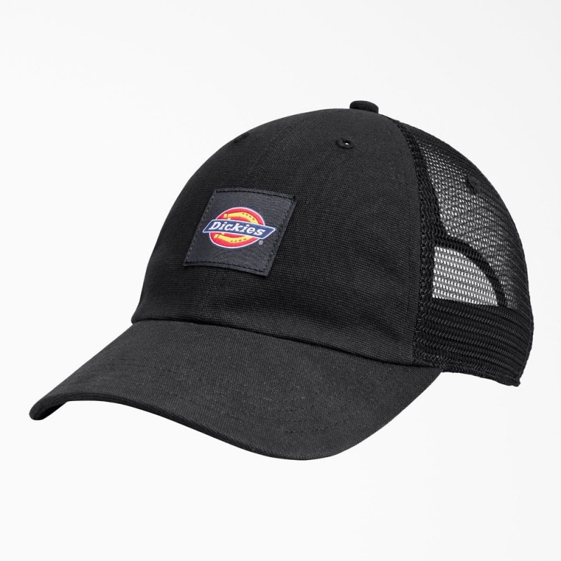 Black Men\'s Dickies Canvas Trucker Hat | DUG341670