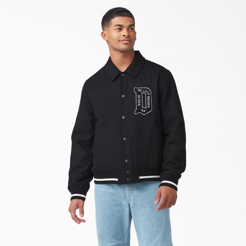 Black Men\'s Dickies Collegiate Jacket | EPF859216