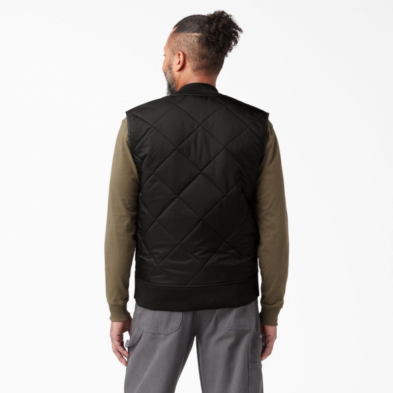 Black Men's Dickies Diamond Quilted Vest | JRS096527