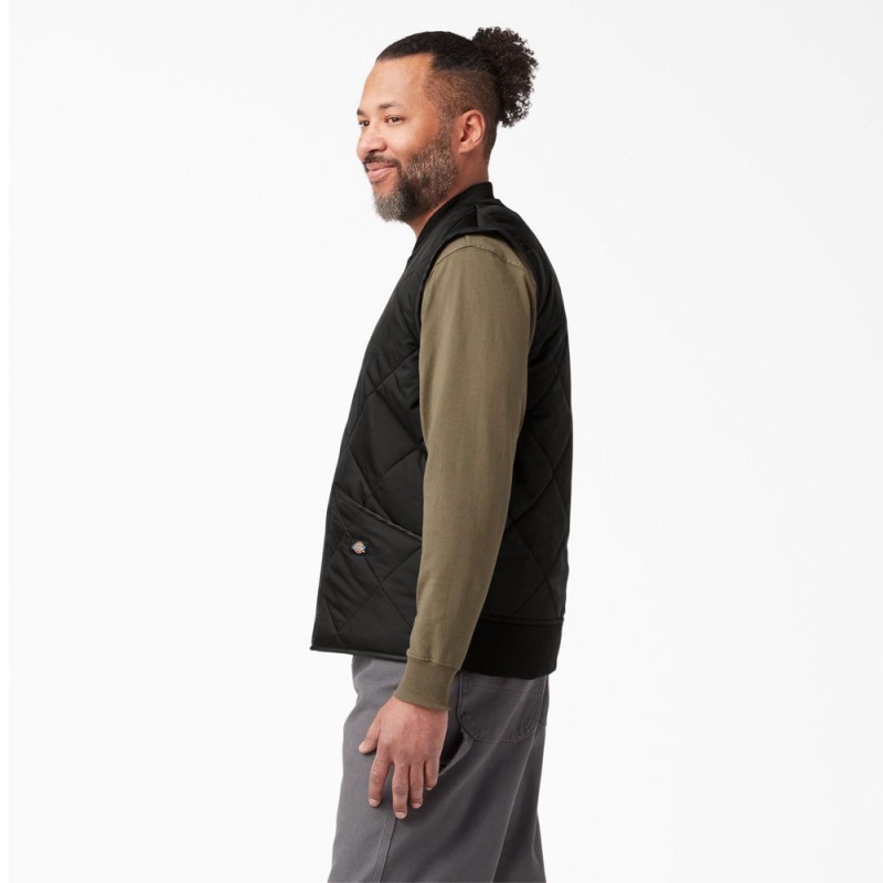 Black Men's Dickies Diamond Quilted Vest | JRS096527