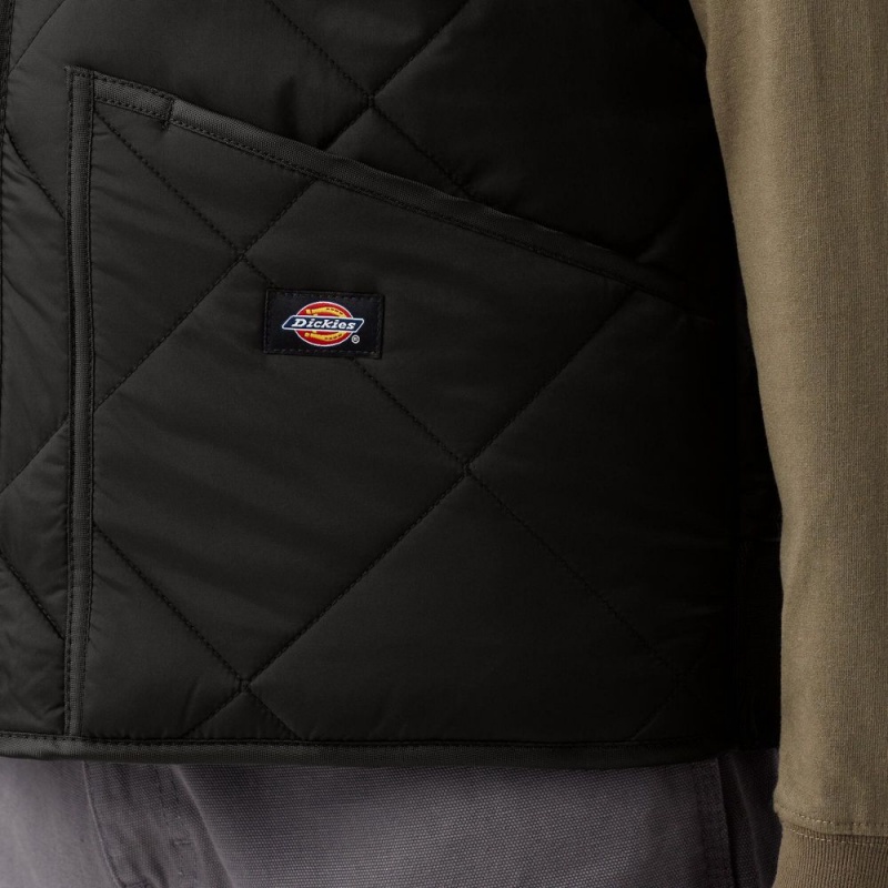 Black Men's Dickies Diamond Quilted Vest | JRS096527