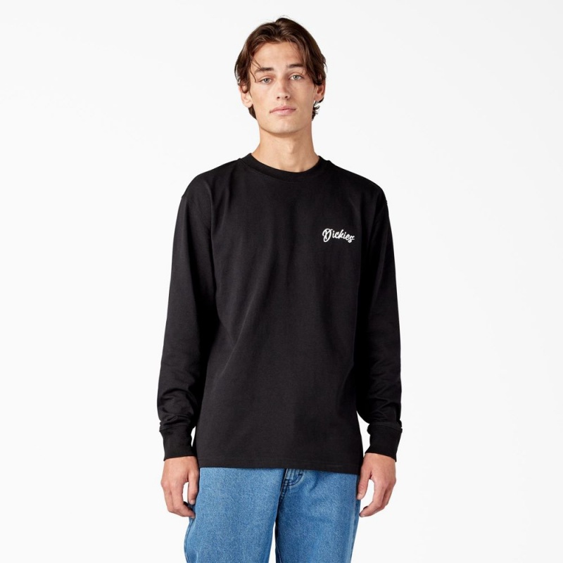 Black Men's Dickies Dighton Long Sleeve Graphic T-Shirt | DAI861402