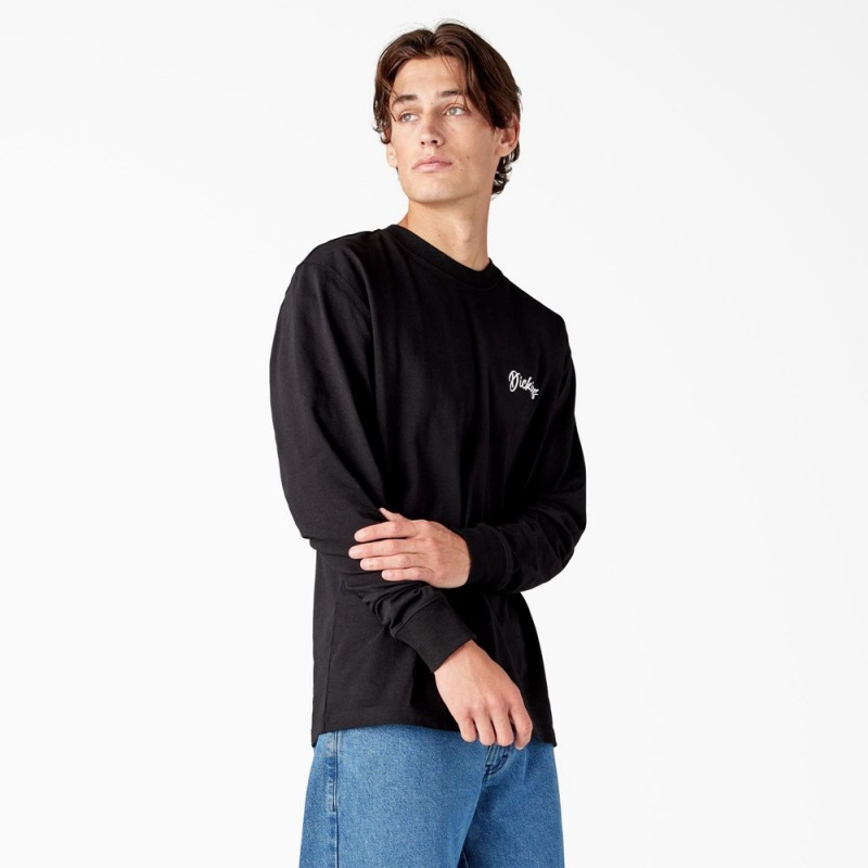 Black Men's Dickies Dighton Long Sleeve Graphic T-Shirt | DAI861402