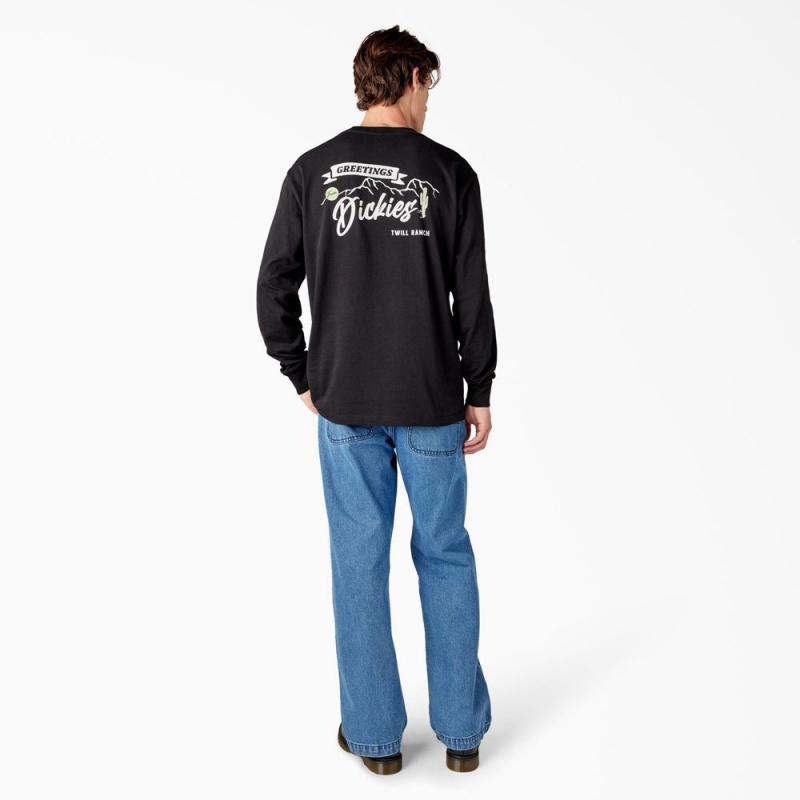 Black Men's Dickies Dighton Long Sleeve Graphic T-Shirt | DAI861402