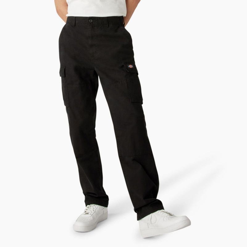 Black Men\'s Dickies Double Knee Canvas Cargo Pants | JQW382175