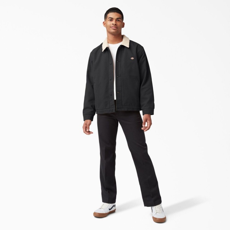 Black Men's Dickies Duck Canvas High Pile Fleece Jacket | BDF057648