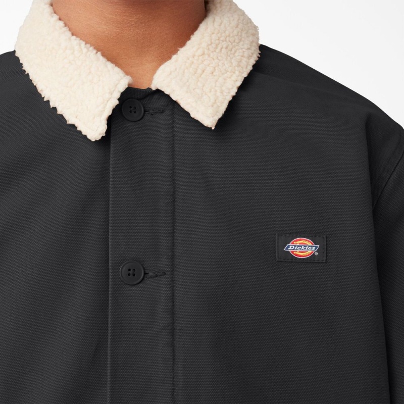 Black Men's Dickies Duck Canvas High Pile Fleece Jacket | BDF057648