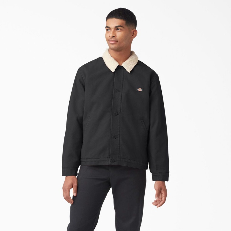 Black Men\'s Dickies Duck Canvas High Pile Fleece Jacket | BDF057648