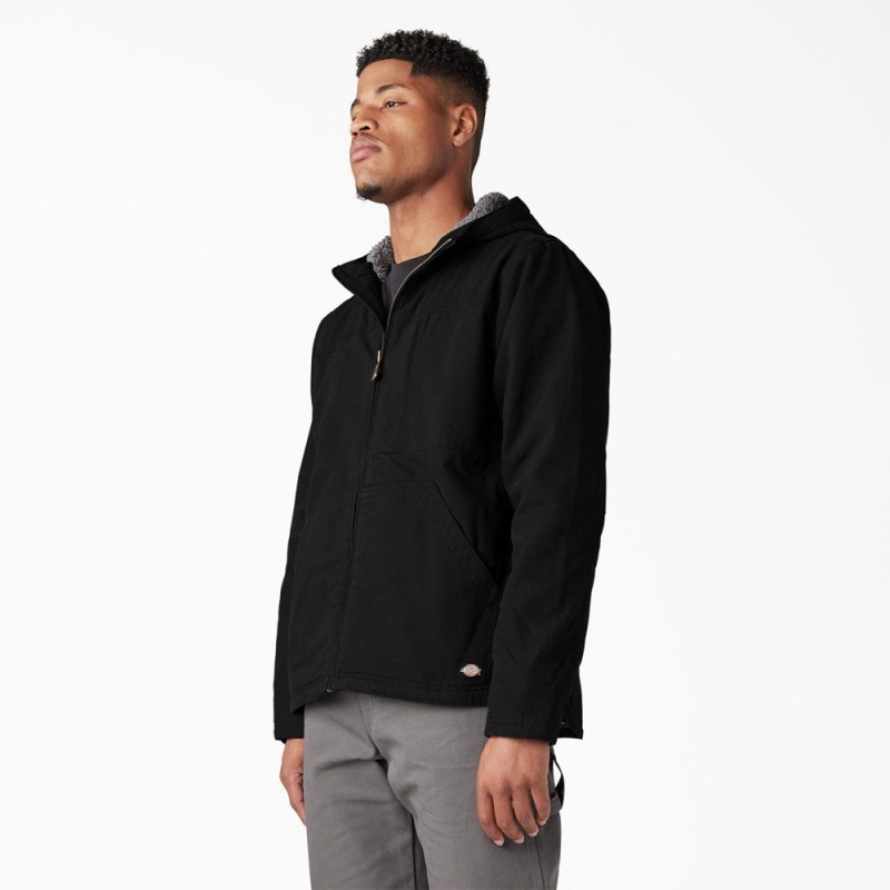 Black Men's Dickies Duck Canvas High Pile Fleece Lined Jacket | WNK407985