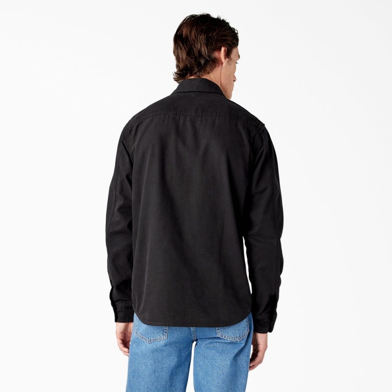 Black Men's Dickies Duck Canvas Long Sleeve Utility Shirt | LJD238165