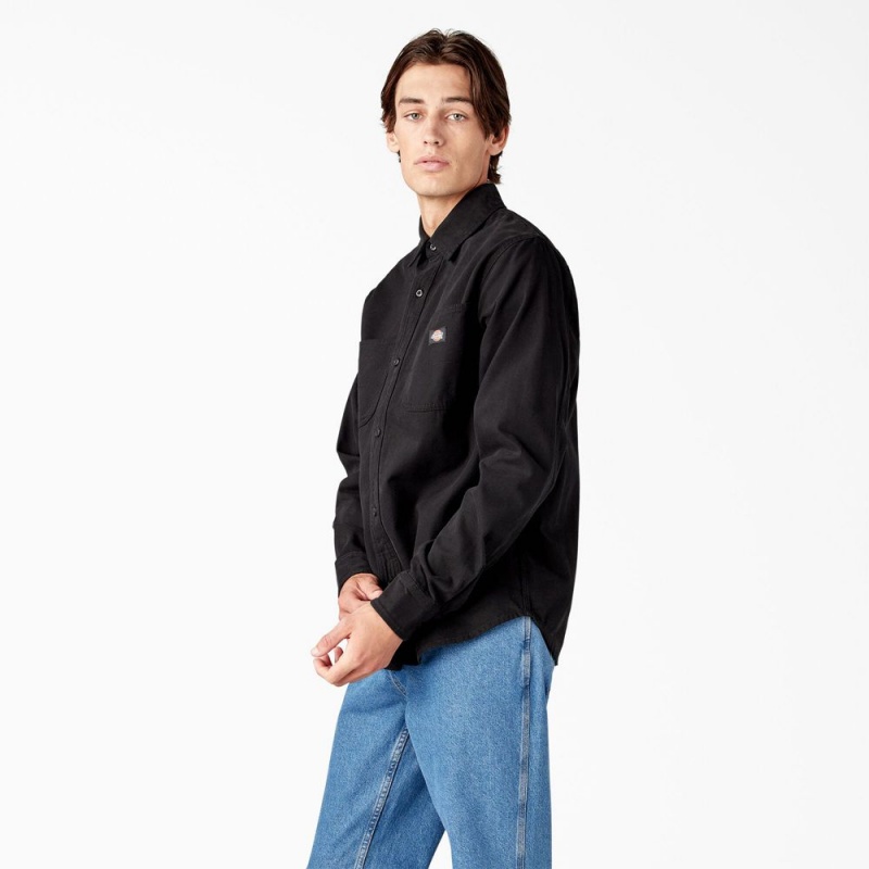 Black Men's Dickies Duck Canvas Long Sleeve Utility Shirt | LJD238165