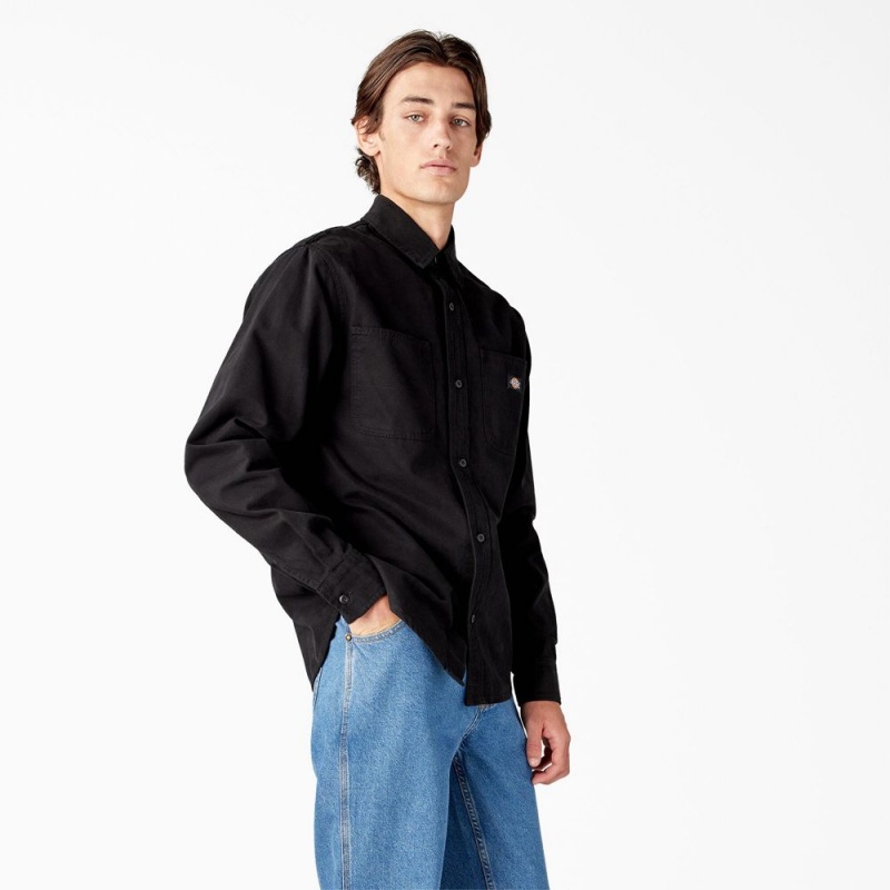 Black Men's Dickies Duck Canvas Long Sleeve Utility Shirt | LJD238165