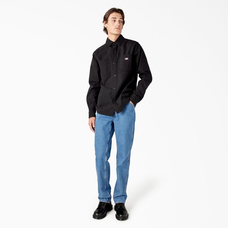 Black Men's Dickies Duck Canvas Long Sleeve Utility Shirt | LJD238165