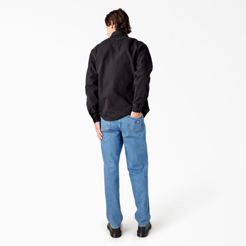 Black Men's Dickies Duck Canvas Long Sleeve Utility Shirt | LJD238165