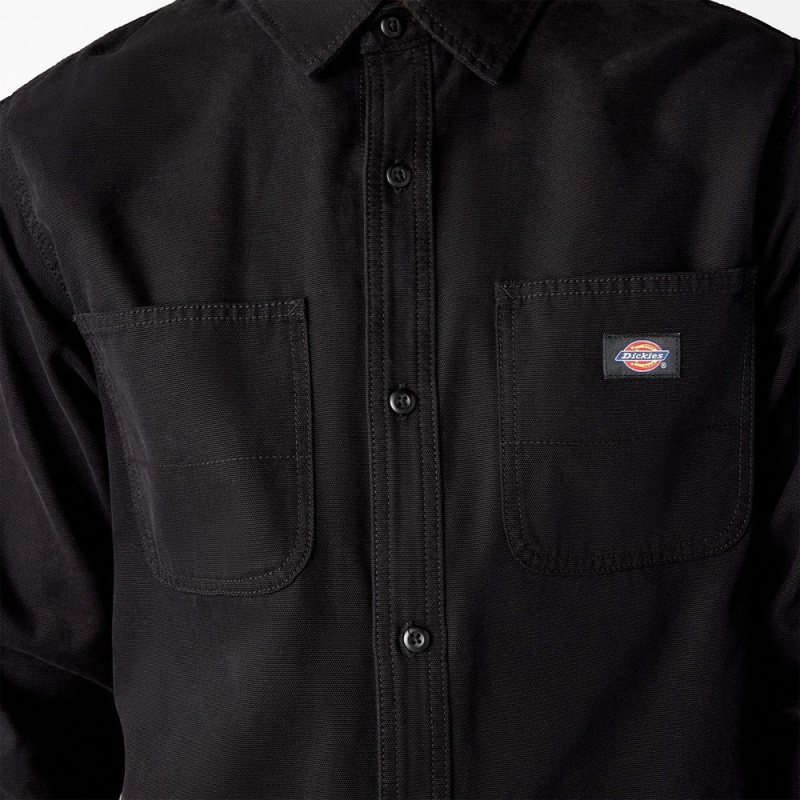 Black Men's Dickies Duck Canvas Long Sleeve Utility Shirt | LJD238165