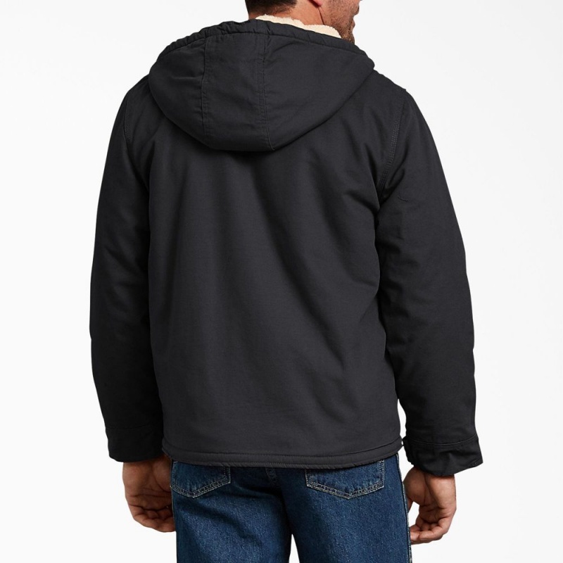 Black Men's Dickies Duck High Pile Fleece Lined Hooded Jacket | XRN162734