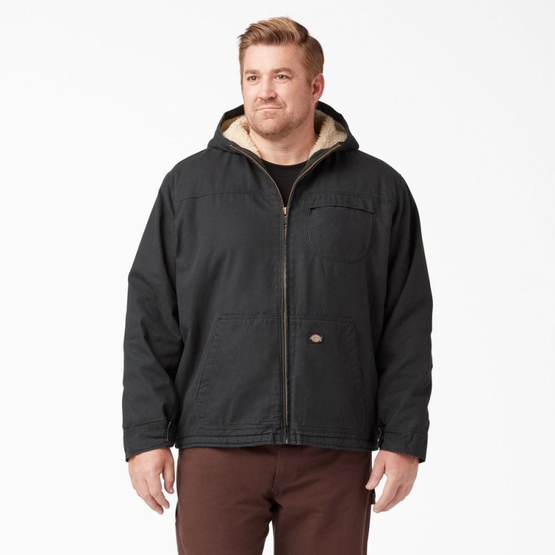 Black Men's Dickies Duck High Pile Fleece Lined Hooded Jacket | XRN162734