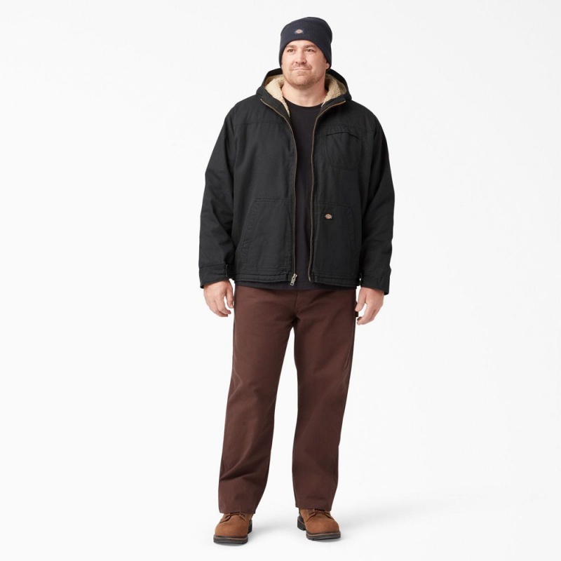 Black Men's Dickies Duck High Pile Fleece Lined Hooded Jacket | XRN162734