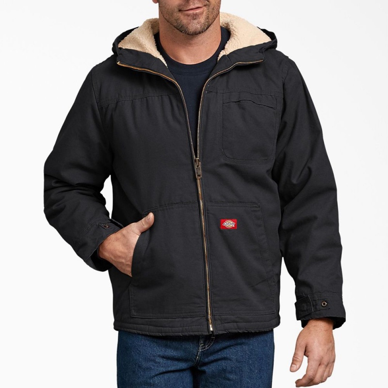 Black Men\'s Dickies Duck High Pile Fleece Lined Hooded Jacket | XRN162734