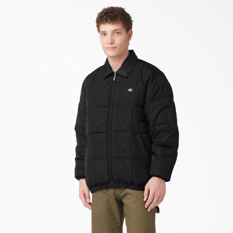 Black Men\'s Dickies Eisenhower Puffer Jacket | GJL374251