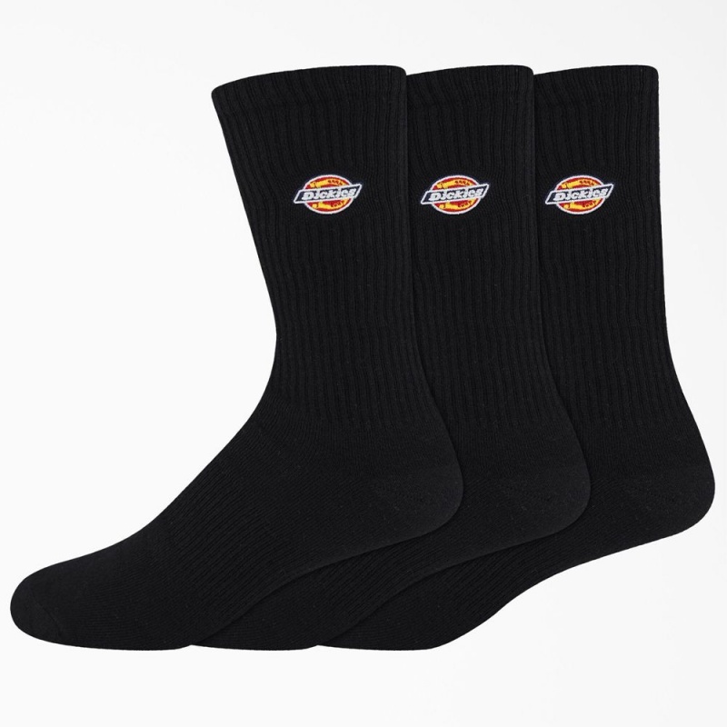 Black Men\'s Dickies Embroidered Crew 3-Pack Socks | MDS693521