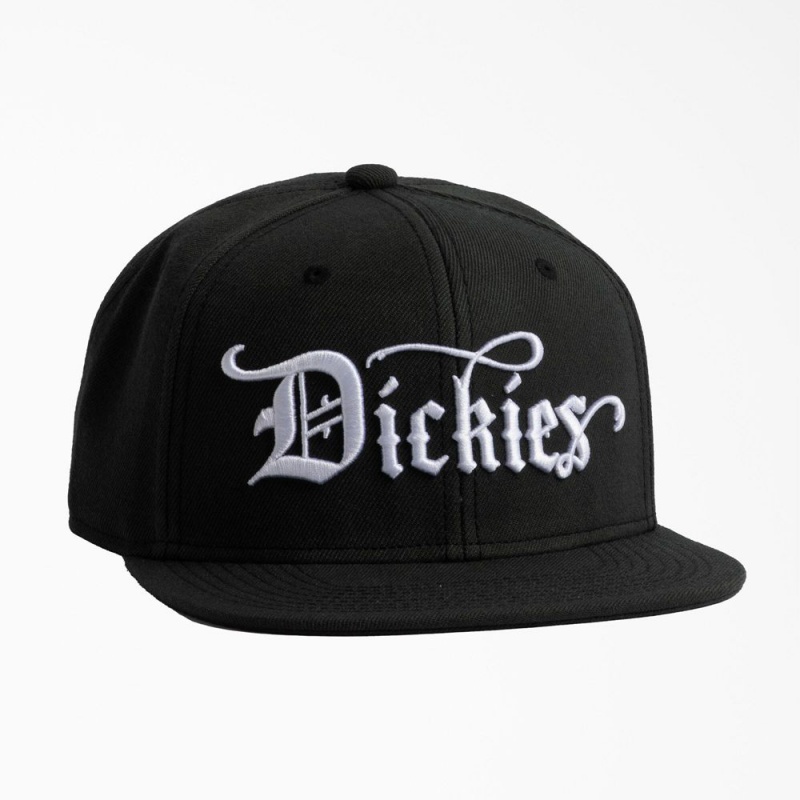 Black Men\'s Dickies Embroidered Flat Brim Hat | DLR187356