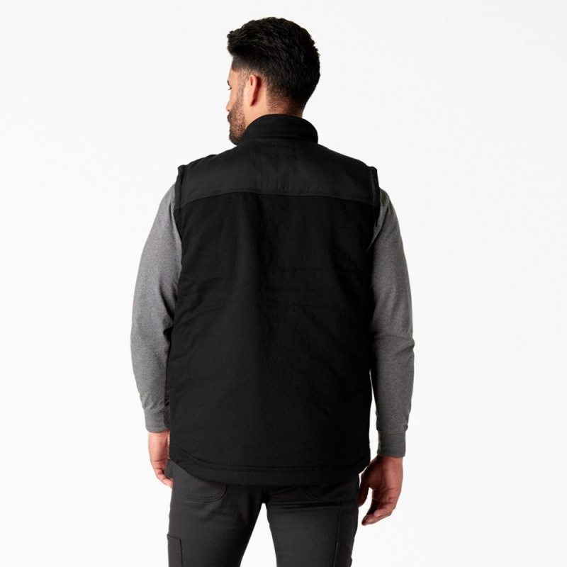 Black Men's Dickies FLEX Duck Canvas Insulated Vest | PTV087125