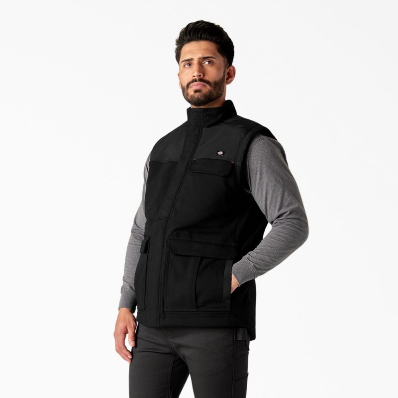 Black Men's Dickies FLEX Duck Canvas Insulated Vest | PTV087125