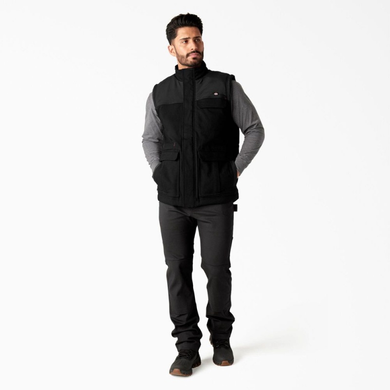 Black Men's Dickies FLEX Duck Canvas Insulated Vest | PTV087125