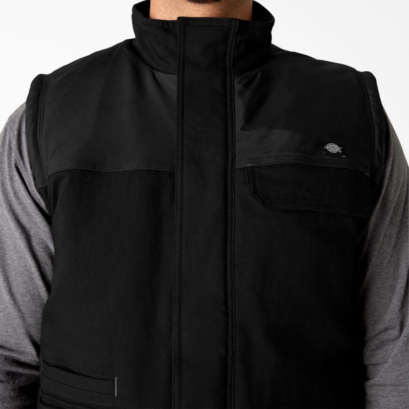 Black Men's Dickies FLEX Duck Canvas Insulated Vest | PTV087125