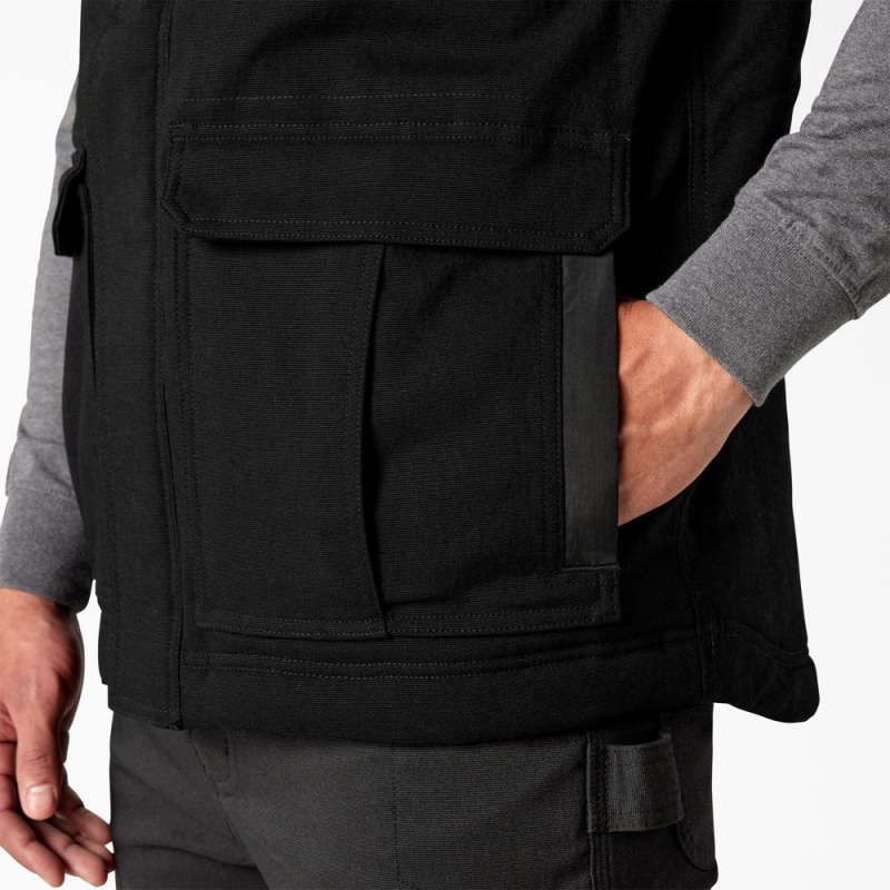 Black Men's Dickies FLEX Duck Canvas Insulated Vest | PTV087125