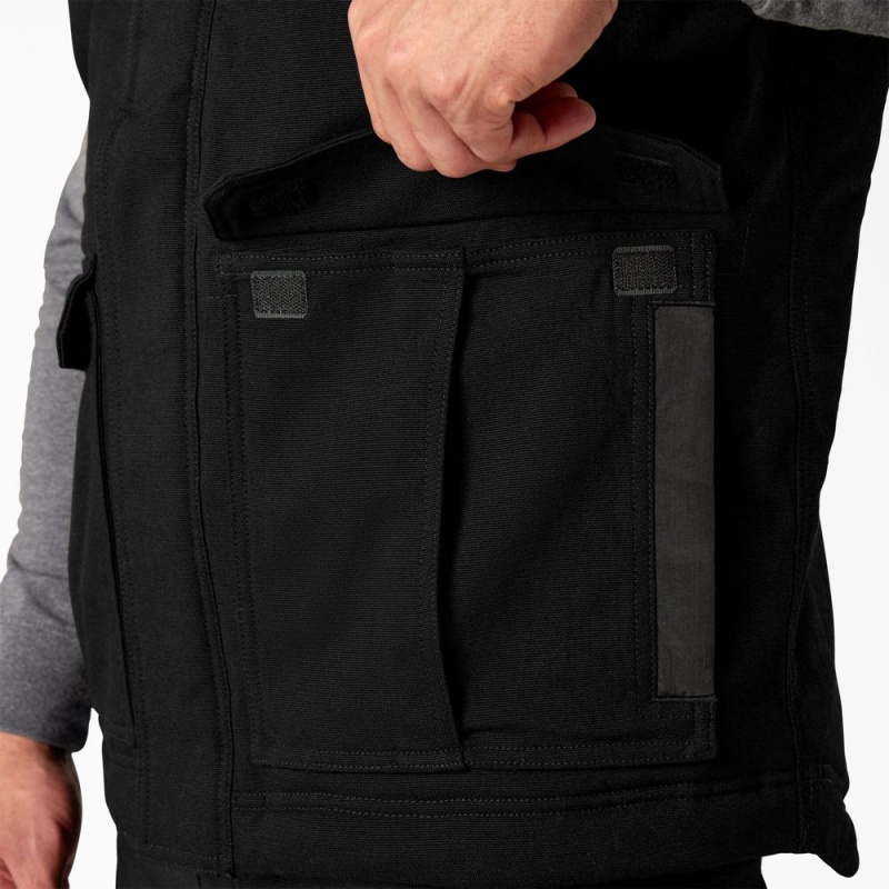 Black Men's Dickies FLEX Duck Canvas Insulated Vest | PTV087125