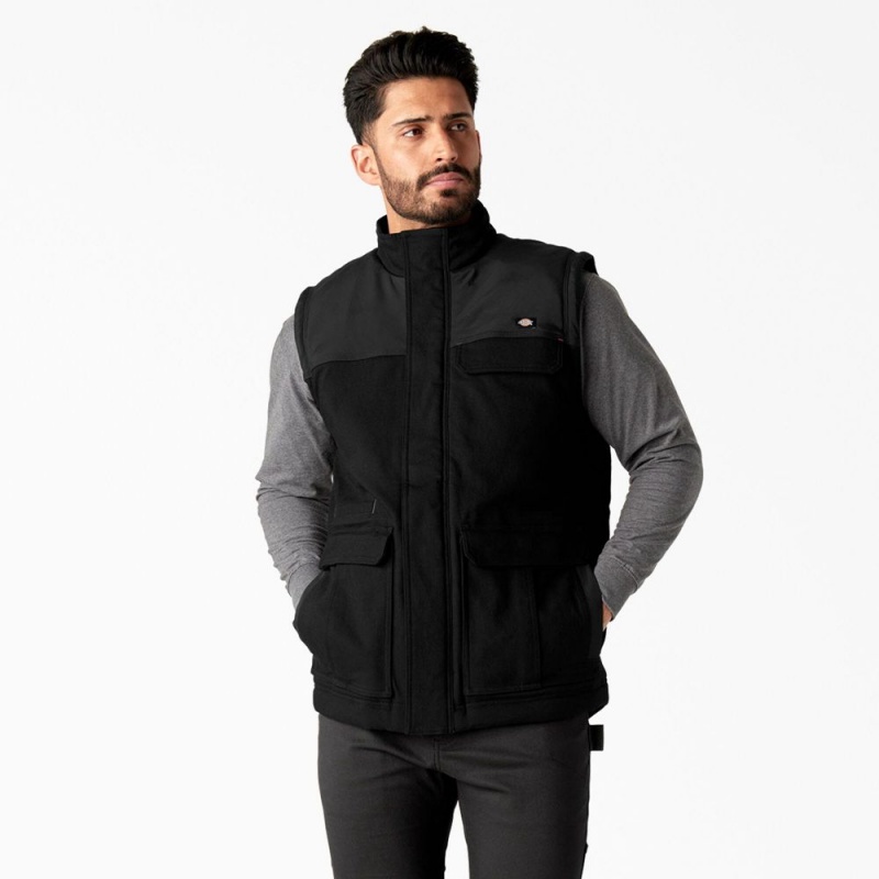 Black Men\'s Dickies FLEX Duck Canvas Insulated Vest | PTV087125